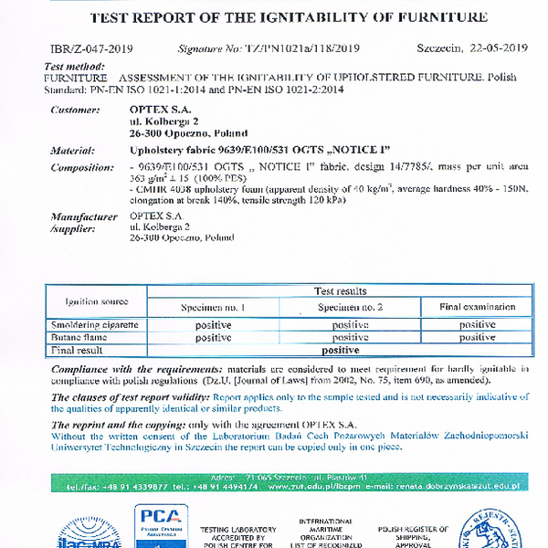 nice - flammability PN-EN 1021-1-2